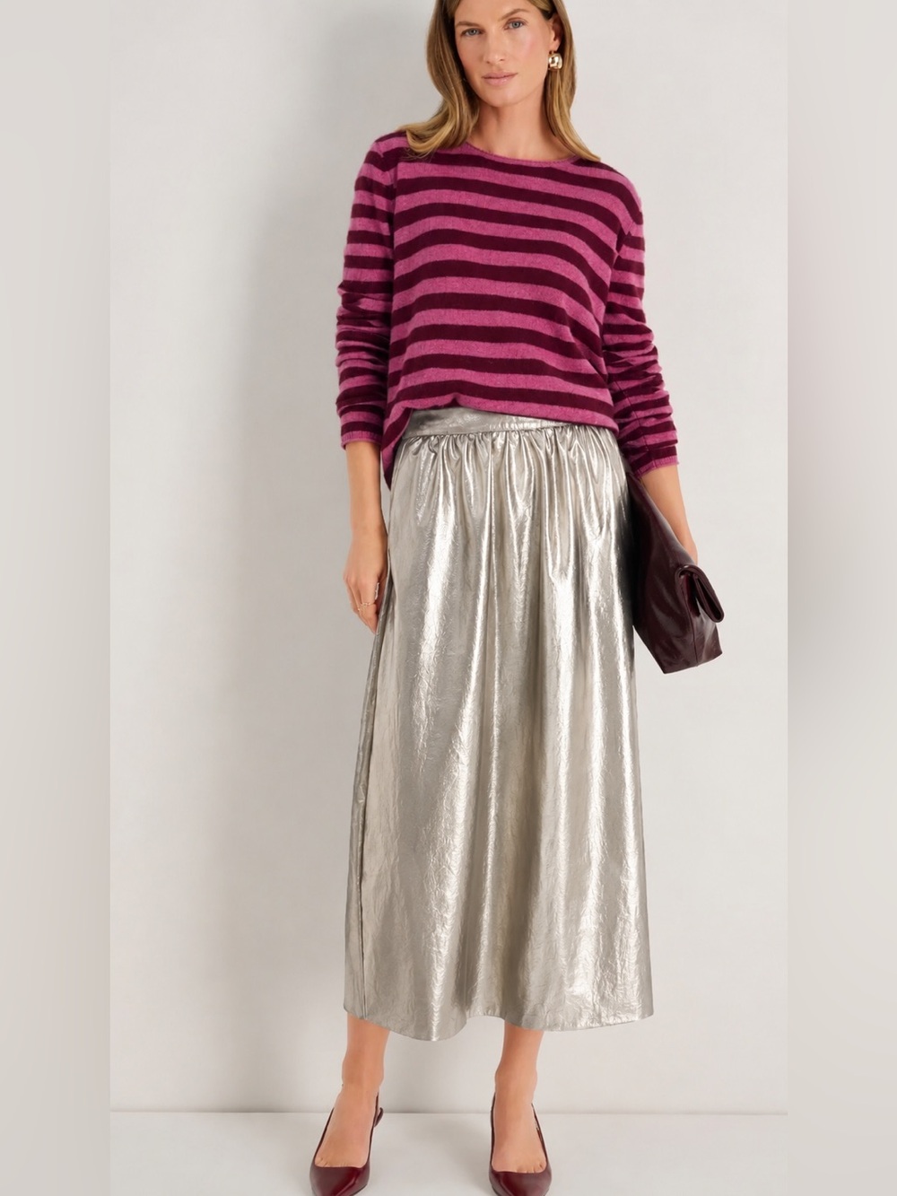 Wyse London Metallic Silver A-Line Women’s Skirt NWT